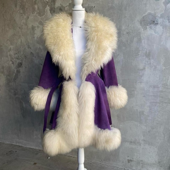 RARE Vintage 1960s Lilli Ann Purple Shearling Fur Coat - Picture 2 of 8